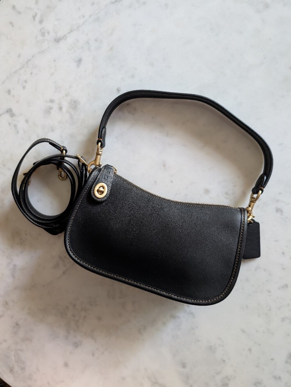 Black/Brass Coach Swinger Shoulder Bag With Crossbody Strap